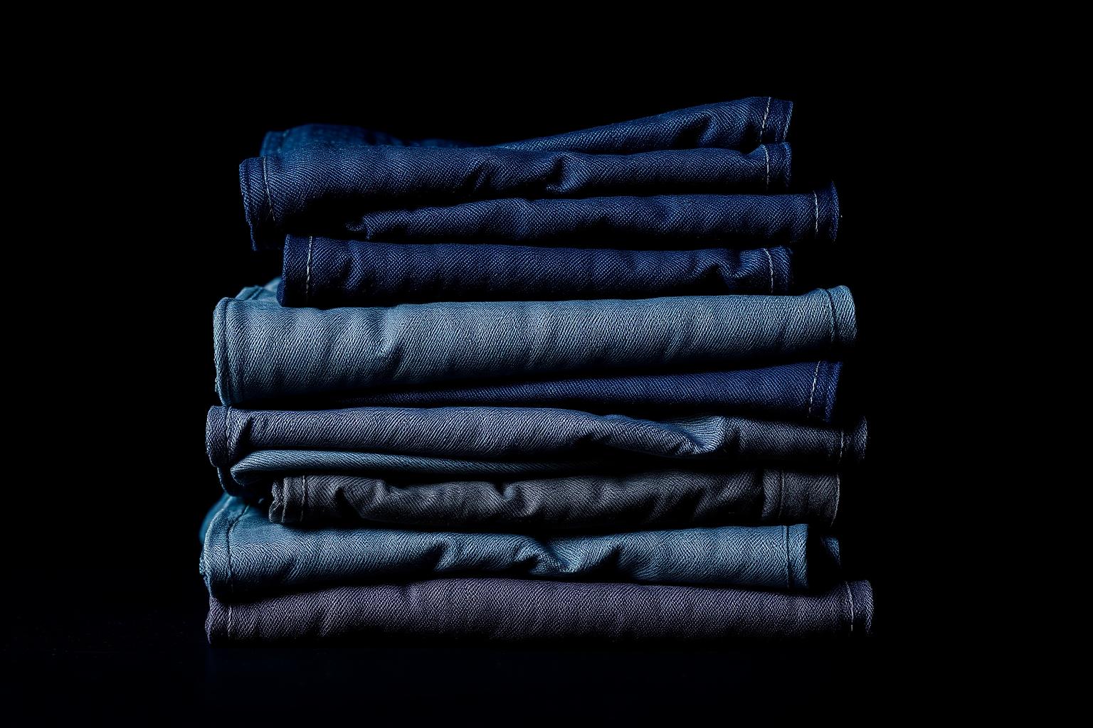 Stack of folded denim jeans
